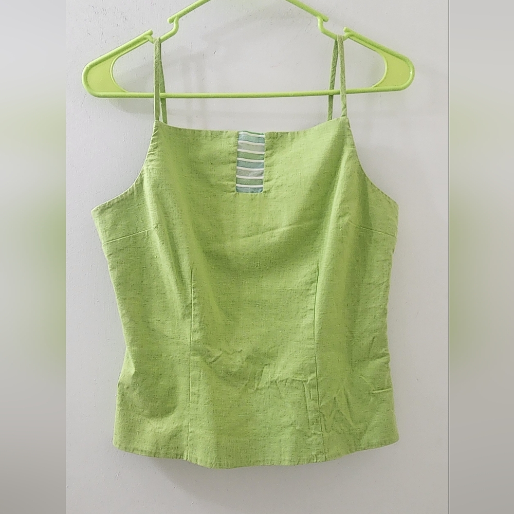 Althuser Lime‎ Green Spaghetti Strap Women’s Top, Size 4, Linen/Cotton.